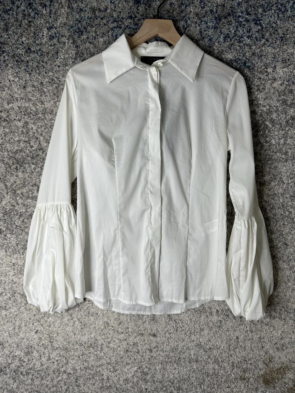 LA HAINE INSIDE US Button Up Shirt Womens Small White Balloon Sleeve Stretch Top